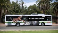 Perth Zoo juga memanfaatkan bus sebagai media promosi. Dengan tagline Come To The Zoo Before The Zoo Comes To You mereka menggunakan gambar harimau yang mencakar bus. (dok Bored Panda)