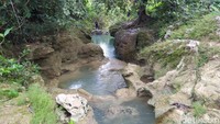 Sesampainya di lokasi, dijamin hasrat untuk mandi dan terjun ke dalam Kedung Londo pasti muncul. Airnya masih jernih, berwarna biru dan hijau. (Febrian Chandra/detikcom)