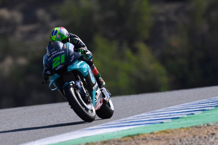 JEREZ DE LA FRONTERA, SPAIN - JULY 15: Franco Morbidelli of Italy and Petronas Yamaha SRT heads down a straight  during the MotoGP tests at the Circuito de Jerez on July 15, 2020 in Jerez de la Frontera, Spain. (Photo by Mirco Lazzari gp/Getty Images)