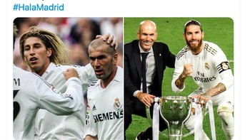 Sergio Ramos dan Zidane telah mewarnai perjalanan Madrid sejak muda dan meraih banyak juara. Foto: Twitter