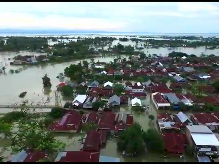 Potret udara banjir di Wajo, Sulsel.