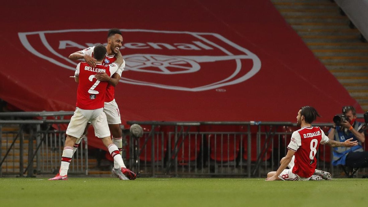 Arsenal ke final Piala FA 2019/2020 usai mengalahkan Manchester City 2-0 di semifinal, Minggu (19/7) dini hari WIB. (Foto: Matthew Childs/Pool via Getty Images)
