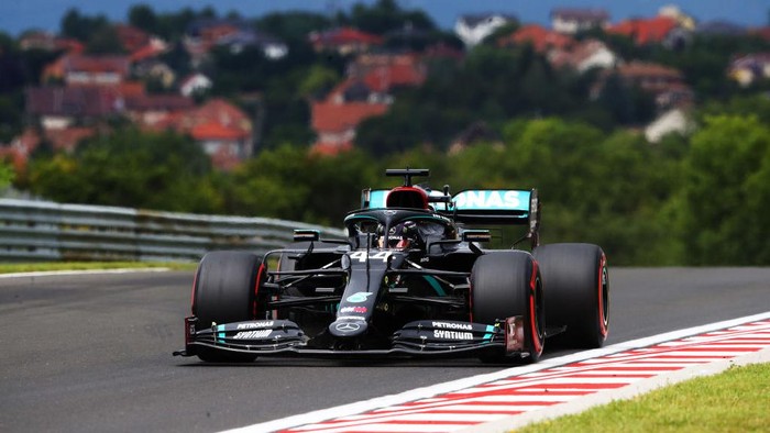 BUDAPEST, HUNGARY - JULY 18: Lewis Hamilton of Great Britain driving the (44) Mercedes AMG Petronas F1 Team Mercedes W11 on track during final practice for the F1 Grand Prix of Hungary at Hungaroring on July 18, 2020 in Budapest, Hungary. (Photo by Bryn Lennon/Getty Images)