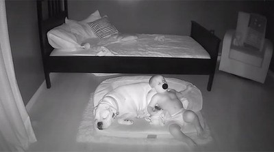 Gemes! Aksi Anak Kecil Tidur Bareng Anjingnya Terekam CCTV