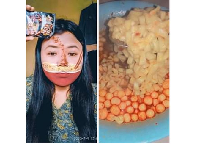 Face painting gambar mie instan pedas