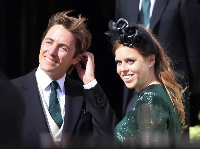 FILE - In this Aug. 31, 2019 file photo, Britains Princess Beatrice with her fiance, Edoardo Mapelli Mozzi, attend the wedding of Ellie Goulding and Caspar Jopling, in York, England. Buckingham Palace says that Princess Beatrice has got married in a private ceremony, with her grandmother Queen Elizabeth II in attendance. Beatrice married Edoardo Mapelli Mozzi Friday, July 17, 2020 at The Royal Chapel of All Saints at Royal Lodge, Windsor. The monarch, the Duke of Edinburgh and other close family members attended, in line with COVID-19 guidelines. (Peter Byrne/PA via AP, file)