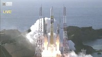 In this image made from MHIs youtube channel, the H-IIA rocket with United Arab Emirates Mars orbiter Hope lifts off from Tanegashima Space Center in Minamitane, southern Japan, Monday, July 20, 2020. (MHI via AP)