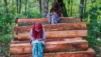 Sejumlah siswa SDN 1 Inten Jaya mengerjakan tugas melalui gawainya di Kampung Lebak Limus, Lebak, Banten, Senin (20/7/2020). ANTARA FOTO/Muhammad Bagus Khoirunas.