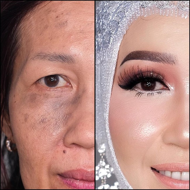 Setelah seluruh makeup selesai, wajah sang nenek pun tampak beda. Penampilan nenek tampak tampak segar dan kencang, bahkan seperti remaja.  Foto: Instagram