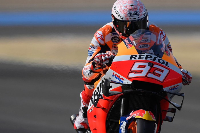 JEREZ DE LA FRONTERA, SPAIN - JULY 17: Marc Marquez of Spain and Repsol Honda Honda  heads down a straight during the MotoGP of Spain - Free Practice at Circuito de Jerez on July 17, 2020 in Jerez de la Frontera, Spain. (Photo by Mirco Lazzari gp/Getty Images)