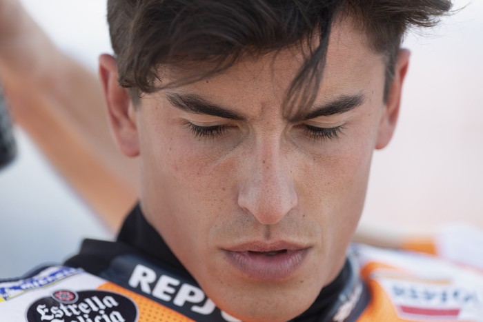 JEREZ DE LA FRONTERA, SPAIN - JULY 19: Marc Marquez of Spain and Repsol Honda Team  prepares to start on the grid during the MotoGP race during the MotoGP of Spain - Race at Circuito de Jerez on July 19, 2020 in Jerez de la Frontera, Spain. (Photo by Mirco Lazzari gp/Getty Images)