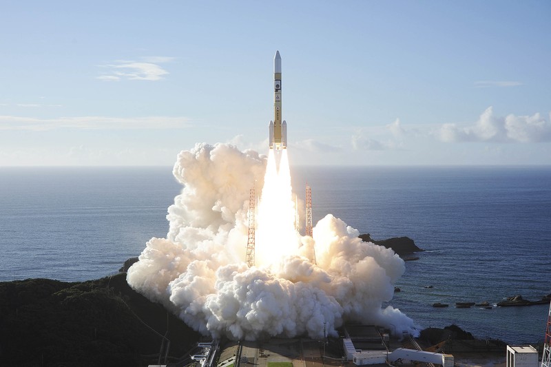 An H-IIA rocket with United Arab Emirates' Mars orbiter Hope lifts off from Tanegashima Space Center in Kagoshima, southern Japan Monday, July 20, 2020. A United Arab Emirates spacecraft rocketed away Monday on a seven-month journey to Mars, kicking off the Arab world’s first interplanetary mission. (Hiroki Yamauchi/Kyodo News via AP)