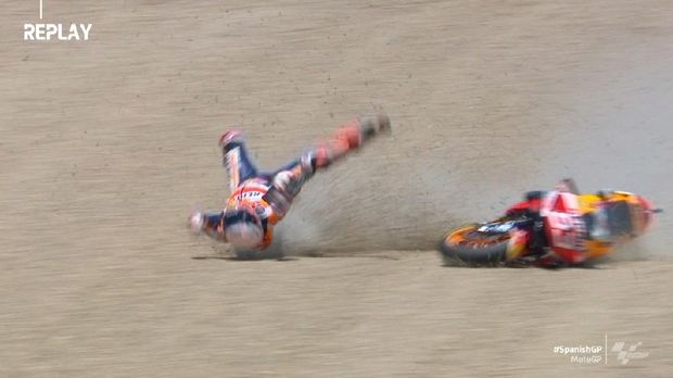 detik detik marc marquez kecelakaan di motogp spanyol
