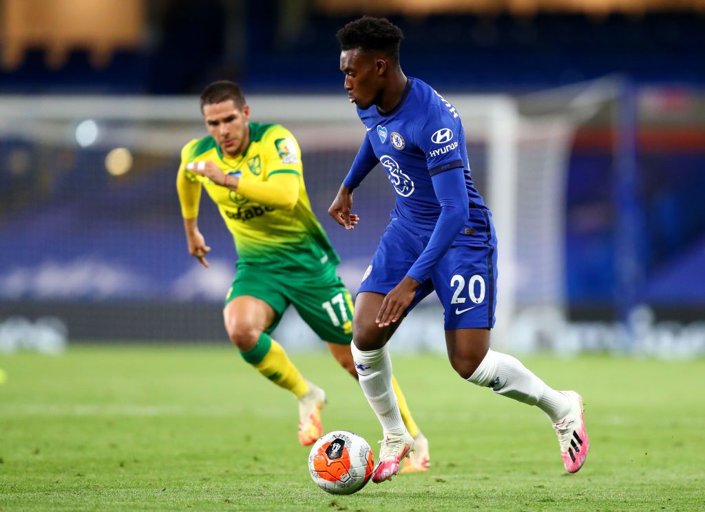 Callum Hudson-Odoi LONDON, ENGLAND - JULY 19: Callum Hudson-Odoi of Chelsea battles for possession with Brandon Williams of Manchester United during the FA Cup Semi Final match between Manchester United and Chelsea at Wembley Stadium on July 19, 2020 in London, England. Football Stadiums around Europe remain empty due to the Coronavirus Pandemic as Government social distancing laws prohibit fans inside venues resulting in all fixtures being played behind closed doors. (Photo by Andy Rain/Pool via Getty Images)