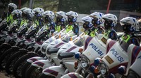 Sejumlah Polisi Lalu Lintas Wanita juga mengikuti Apel gelar Pasukan Operasi Patuh Jaya Tahun 2020 di Polda Metro Jaya, Jakarta, Kamis (23/7/2020).
