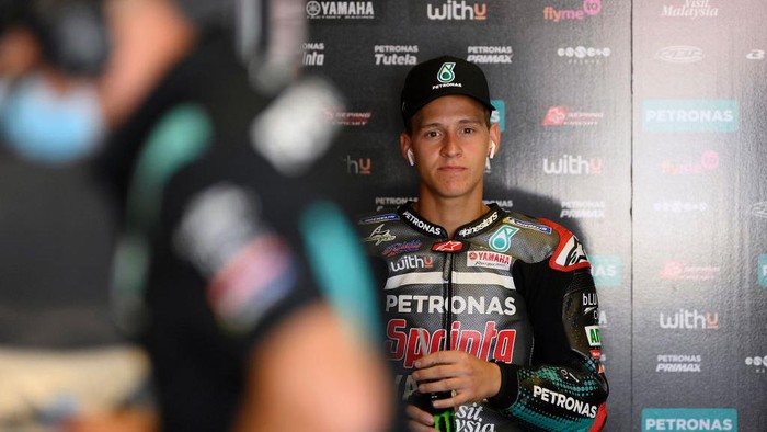 JEREZ DE LA FRONTERA, SPAIN - JULY 24: Fabio Quartararo of France and Petronas Yamaha SRT looks on in box during the MotoGP of Andalucia - Free Practice at Circuito de Jerez on July 24, 2020 in Jerez de la Frontera, Spain. (Photo by Mirco Lazzari gp/Getty Images)