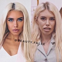 Jika diperhatikan, bentuk wajah dari wanita ini masih terlihat sama, hanya saja makeup yang membuat wajahnya jadi terlihat berbeda. Foto: Instagram @beauty.false