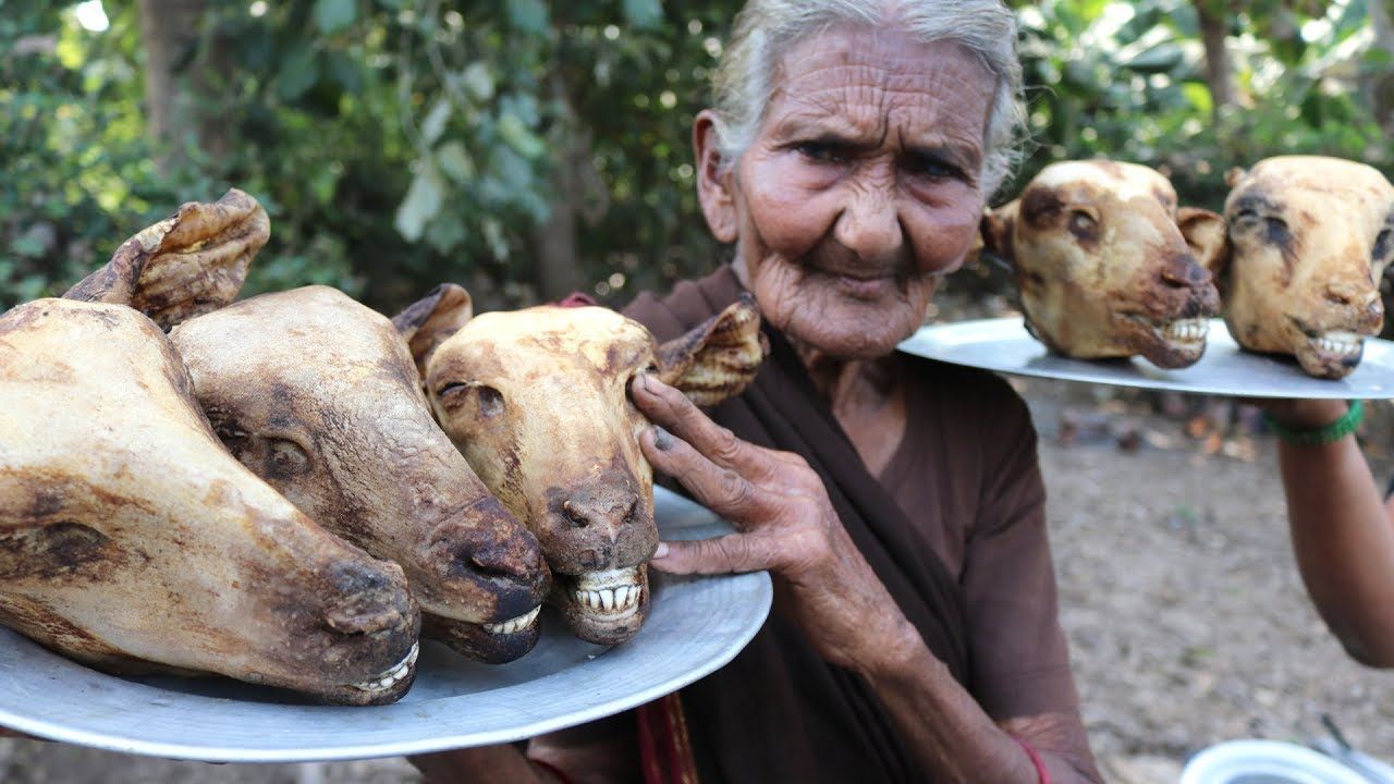 curry goat head on the plate