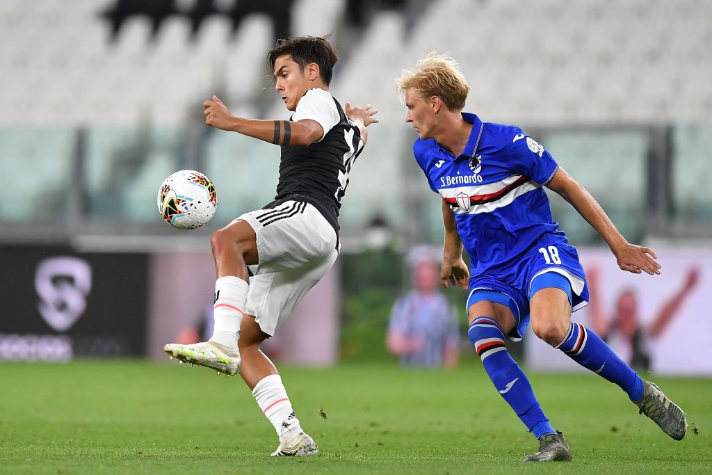 Juventus vs Sampdoria TURIN, ITALY - JULY 26: Cristiano Ronaldo of Juventus celebrates the opening goal during the Serie A match between Juventus and UC Sampdoria at Allianz Stadium on July 26, 2020 in Turin, Italy. (Photo by Valerio Pennicino/Getty Images)