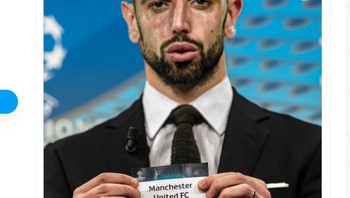 Bruno Fernandes digambarkan memegang tiket kelolosan MU ke Liga Champion edisi mendatang. Foto: Twitter