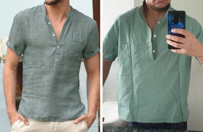 Maksud hati memesan pakaian seperti yang dipakai model, pria ini malah mendapatkan baju dengan letak kantong berbeda, warna dan jenis bahannya pun tak sama sesuai gambar. Foto: dok. © Cyd0nia / reddit.