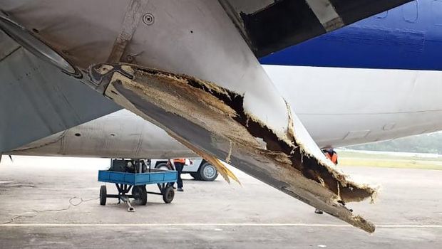 Pesawat Trigana Air mengalami insiden saat mendarat di Bandara Wamena (dok. Polda Papua)