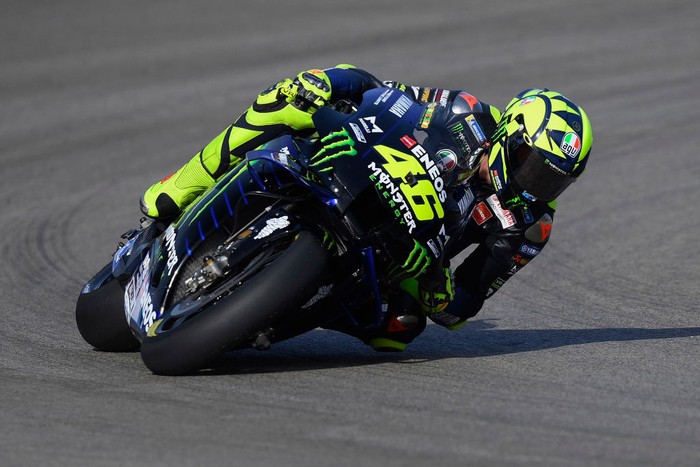 JEREZ DE LA FRONTERA, SPAIN - JULY 17: Valentino Rossi of Italy and Monster Energy Yamaha MotoGP Team rounds the bend during the MotoGP of Spain - Free Practice at Circuito de Jerez on July 17, 2020 in Jerez de la Frontera, Spain. (Photo by Mirco Lazzari gp/Getty Images)
