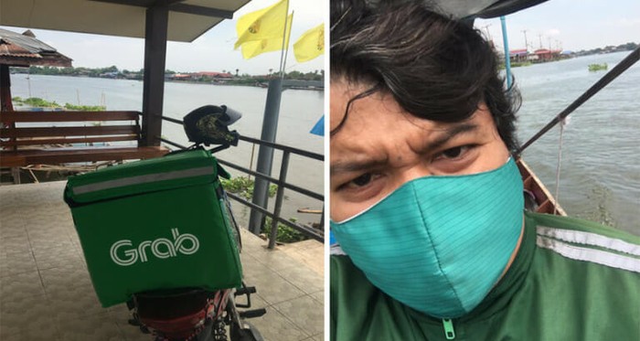 Perjuangan Ojol Mengarungi Sungai Demi Kirimkan Makanan Pembeli
