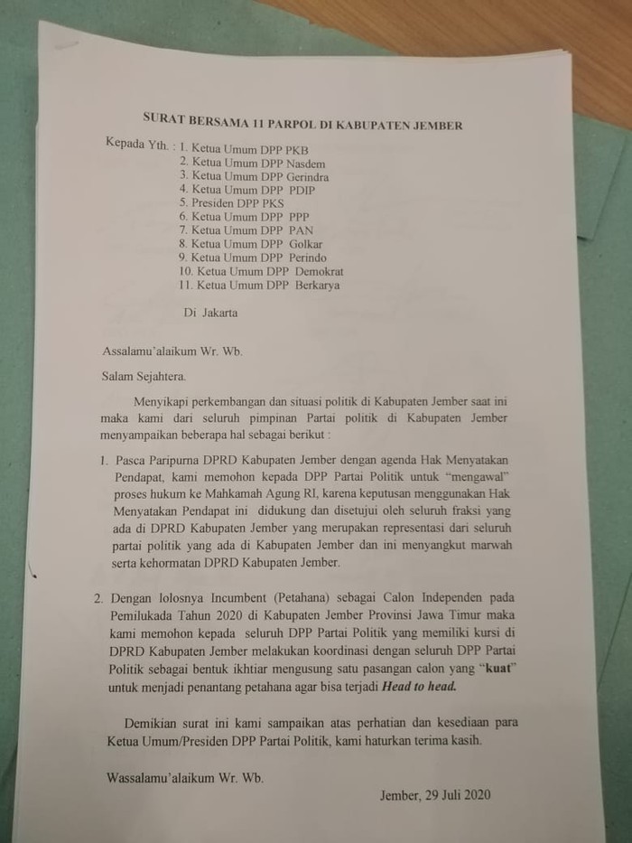 surat bersama 11 parpol