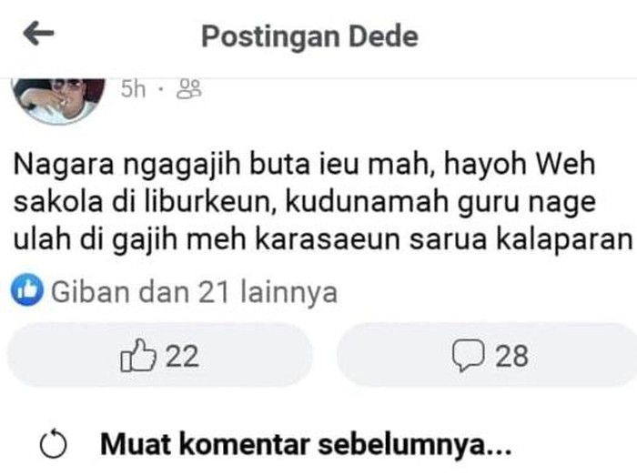Unggahan pria Garut yang dianggap menghina profesi guru.