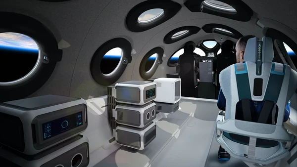 Pesawat ini dirancang untuk menampung 6 penumpang dan dua awak kabin. Kabin pun dilengkapi dengan kursi yang disesuaikan dengan tinggi dan tubuh penumpang. Hingga penumpang merasa nyaman dan menikmati turnya keluar angkasa. (Virgin Galactic) Pesawat ini dirancang untuk menampung 6 penumpang dan dua awak kabin. Kabin pun dilengkapi dengan kursi yang disesuaikan dengan tinggi dan tubuh penumpang. Hingga penumpang merasa nyaman dan menikmati turnya keluar angkasa. (Virgin Galactic)