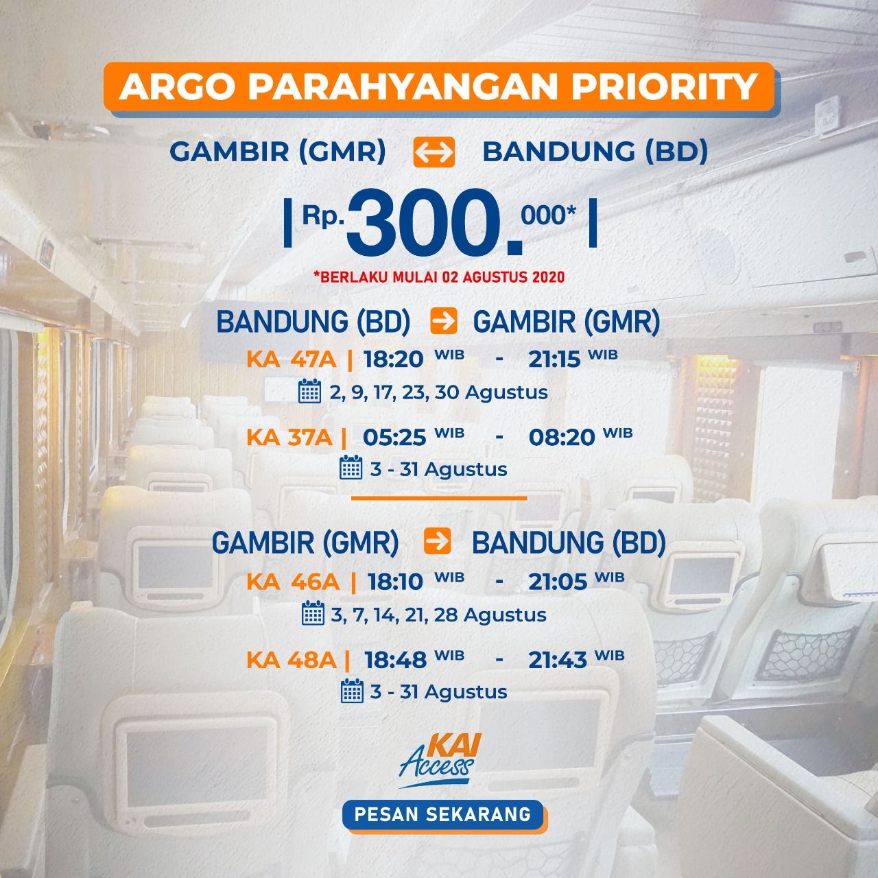 Argo Parahyangan kembali beroperasi di bulan Agustus