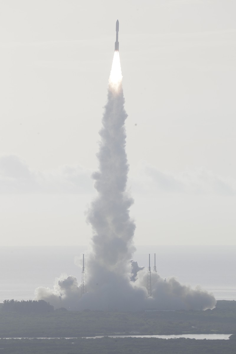 This photo provided by NASA, a United Launch Alliance Atlas V rocket launches at Space Launch Complex 41 at the Cape Canaveral Air Force Station, Thursday, July 30, 2020, in Cape Canaveral, Fla. NASA's Perseverance blasted off  atop an Atlas V rocket Thursday morning. It's the first step in an ambitious project to bring the first Martian rock samples back to Earth to be analyzed for evidence of ancient life.  (Joel Kowsky/NASA via AP)