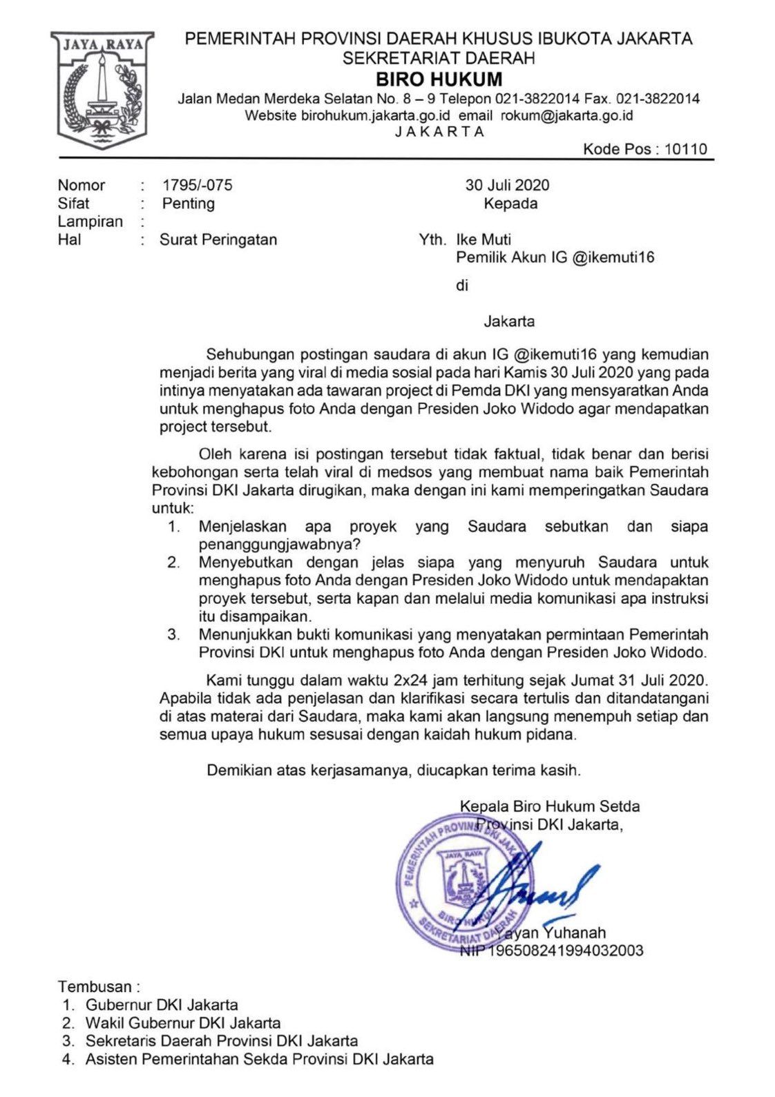 Pemprov DKI somasi artis FTV, Ike Muti.