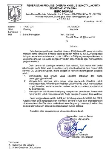 Pemprov DKI somasi artis FTV, Ike Muti.
