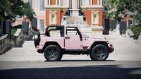 Lewat sentuhan sang desainer, Afzal Kahn, tampilan Jeep Wrangler yang semula sangar, diubah menjadi lebih manis dengan sentuhan cat pink 3D. Foto: Kahn