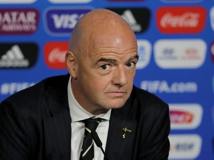 LYON, FRANCE - JULY 05:  FIFA president Gianni Infantino speaks during the FIFA Closing Press Conference at Stade de Lyon on July 05, 2019 in Lyon, France. (Photo by Elsa/Getty Images)