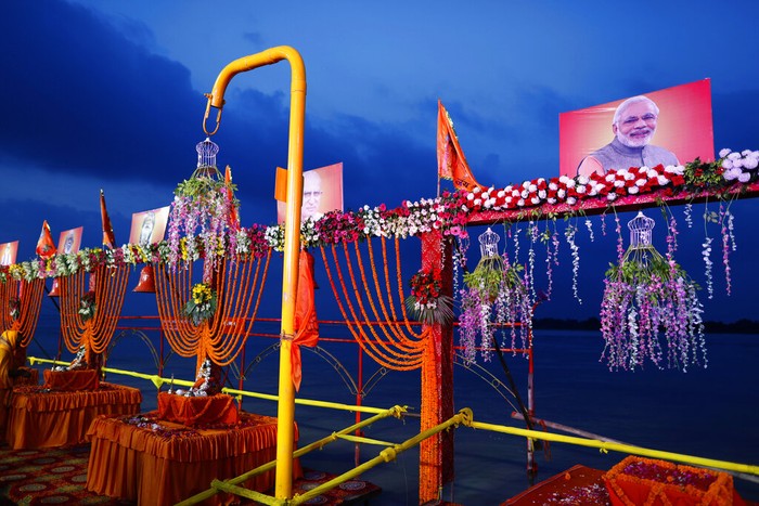 India Disputed Temple Illuminated city of Ayodhya is seen ahead of the groundbreaking ceremony of a temple to the Hindu god Ram in Ayodhya, in the Indian state of Uttar Pradesh, Monday, Aug. 3, 2020. As Hindus prepare to celebrate the groundbreaking of a long-awaited temple at a disputed ground in northern India, Muslims say they have no firm plans yet to build a new mosque at an alternative site they were granted to replace the one torn down by Hindu hard-liners decades ago. (AP Photo/Rajesh Kumar Singh)