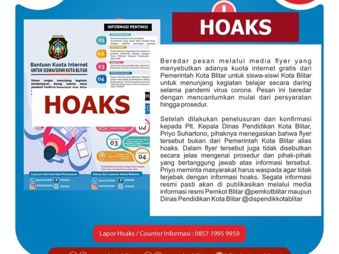 Kuota Internet Gratis Pemkot Blitar Untuk Siswa Belajar Daring Hoaks