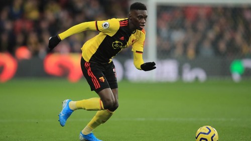 WATFORD, ENGLAND - DECEMBER 07: Ismaila Sarr of Watford during the Premier League match between Watford FC and Crystal Palace at Vicarage Road on December 7, 2019 in Watford, United Kingdom. (Photo by Marc Atkins/Getty Images)
