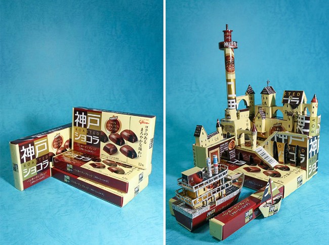 Obyek berbentuk sebuah istana, lengkap dengan perahu ini, terbuat dari beberapa kotak coklat. Harukiru memang punya bakat di bidang seni mengukir kertas (paper sculpture). (Foto: Instagram/@kharukik97)