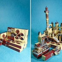 Obyek berbentuk sebuah istana, lengkap dengan perahu ini, terbuat dari beberapa kotak coklat. Harukiru memang punya bakat di bidang seni mengukir kertas (paper sculpture). (Foto: Instagram/@kharukik97)