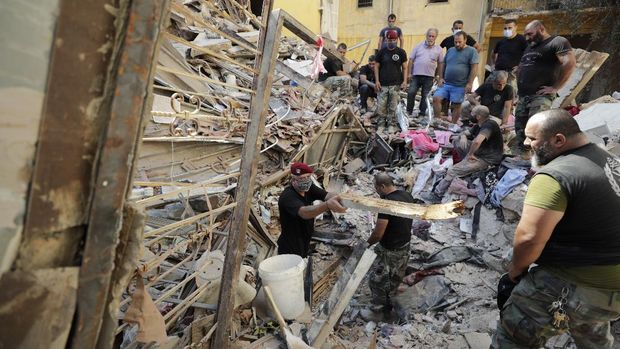 Kondisi terkini setelah ledakan di Beirut, Lebanon. (AP/Hassan Ammar)