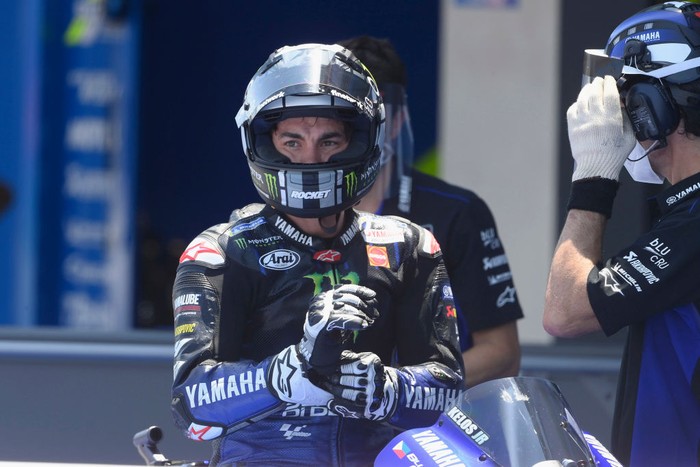 JEREZ DE LA FRONTERA, SPAIN - JULY 18: Maverick Vinales of Spain and Monster Energy Yamaha MotoGP Team celebrates at the end of the MotoGP qualifying practice  during the MotoGP of Spain, Qualifying at Circuito de Jerez on July 18, 2020 in Jerez de la Frontera, Spain. (Photo by Mirco Lazzari gp/Getty Images)