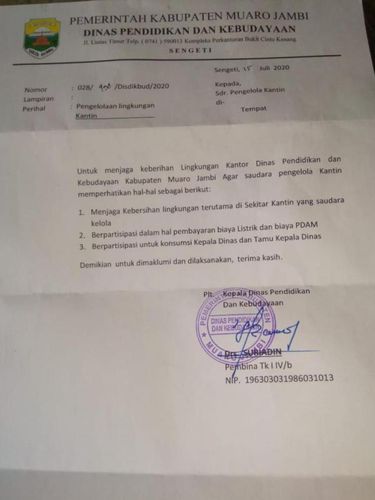 Surat edaran soal Kadisdikbud di Muaro Jambi minta jatah makan yang viral.