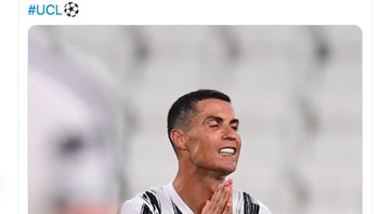 Dengan kegagalan Juve, inilah pertama kalinya Ronaldo tidak berlaag di perempatfinal Liga Champion. Foto: Twitter