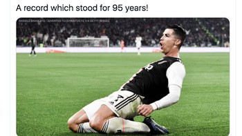 Kantor berita ESPN menulis di Twittter bahwa Ronaldo dengan 36 gol mencetak rekor penyerang paling subur di Juventus. Foto: Twitter