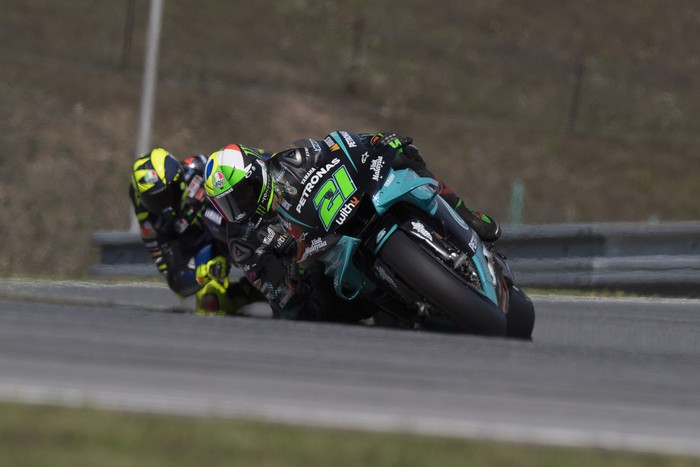 BRNO, CZECH REPUBLIC - AUGUST 07:  Franco Morbidelli of Italy and Petronas Yamaha SRT  leads the field  during the MotoGP Of Czech Republic - Free Practice at Brno Circuit on August 07, 2020 in Brno, Czech Republic. (Photo by Mirco Lazzari gp/Getty Images)