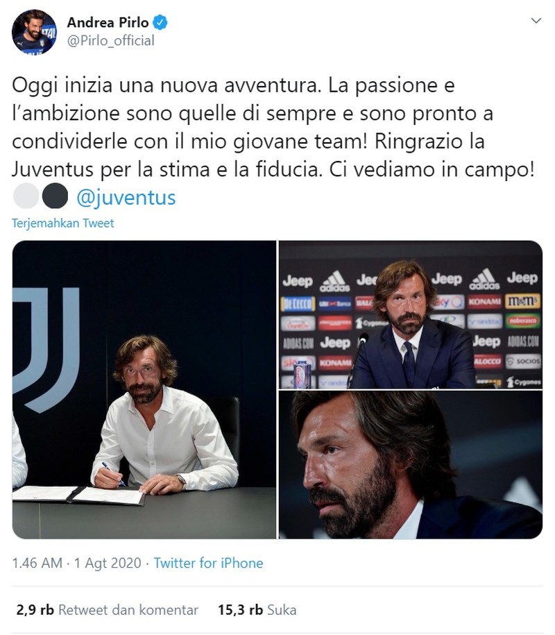 Usai Juventus menunjuk pelatih baru menggantikan Maurizio Sarri, meme Andrea Pirlo langsung bermunculan di media sosial.