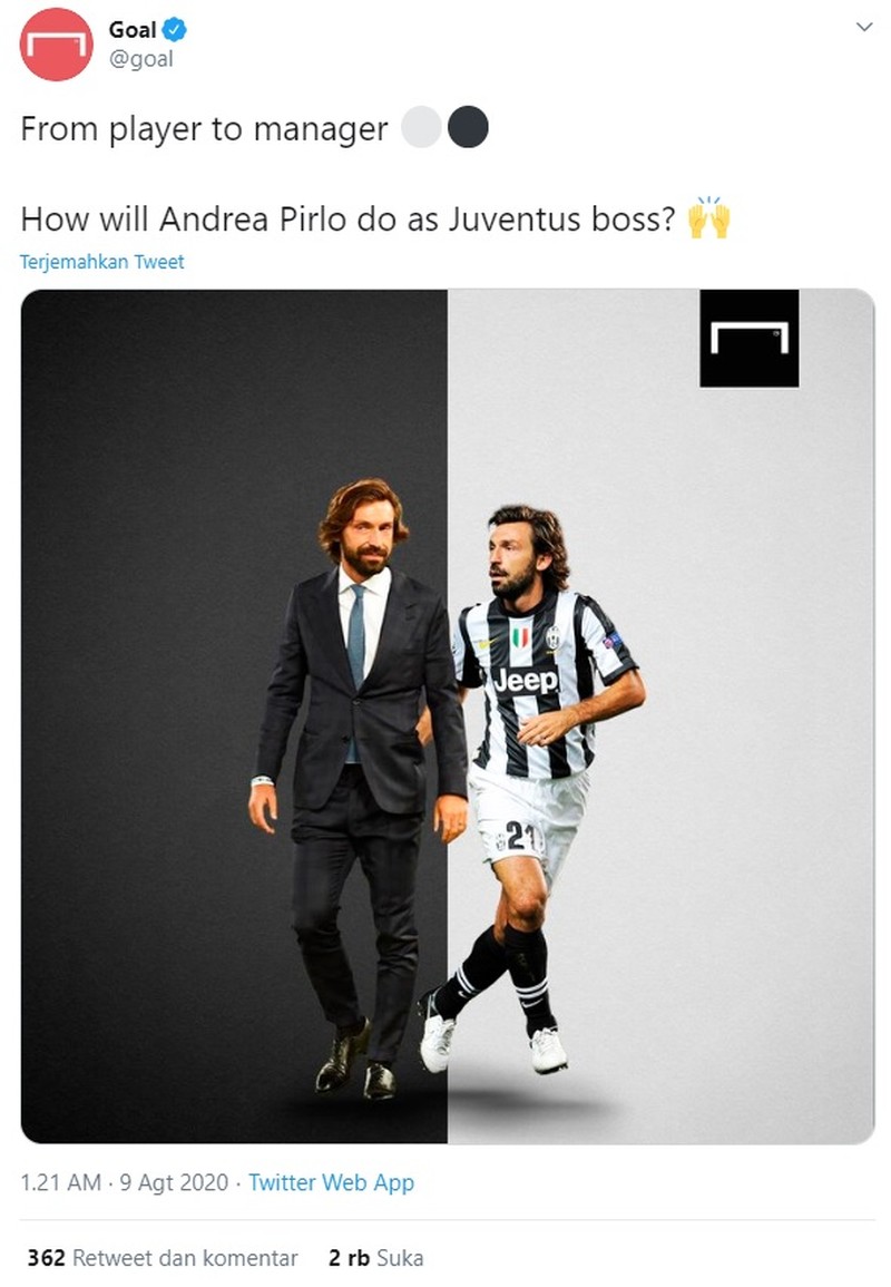 Usai Juventus menunjuk pelatih baru menggantikan Maurizio Sarri, meme Andrea Pirlo langsung bermunculan di media sosial.